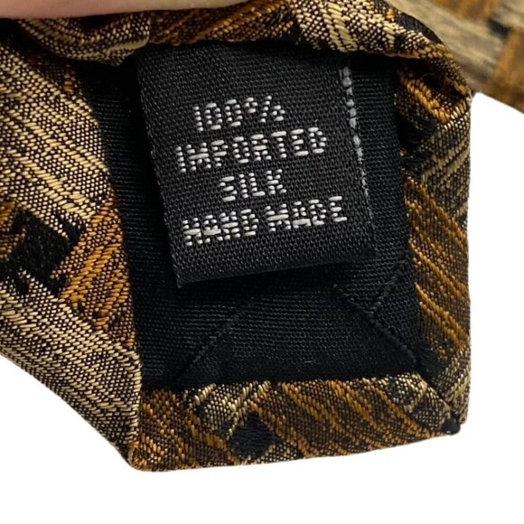 Kenneth Cole New York 100% Silk Handmade Gold & Black Basketweave Print Tie #222 - Picture 6 of 6